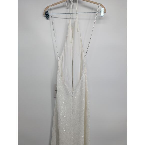 NWT Ronny Kobo Halo High-Neck Sequined Maxi Dress Gown Size 10 White #ND451 - Picture 8 of 12